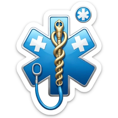 simple blue medical star of life symbol with white rod and snake emblem sticker