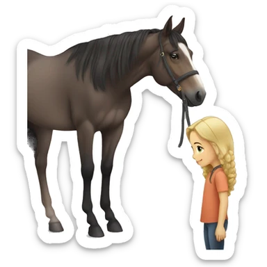 girl standing next to a cute horse while petting it sticker