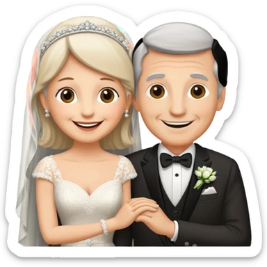 old couple on wedding day sticker