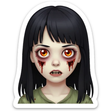 zombie girl with black long hair and bangs sticker