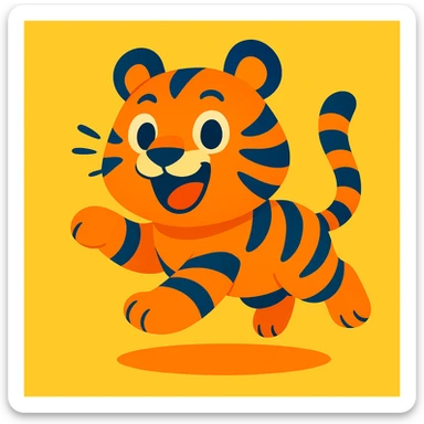 Change the stripes to blue instead of black, keep the playful cartoon style with vibrant colors and dynamic shapes. sticker