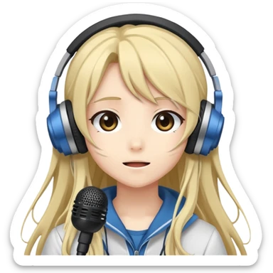 Ruko Yokune, anime-style character with long hair, headphones, and a microphone, cute expression sticker