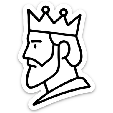 Minimalist red king face with crown, DnD style profile. Simple outline of royal fantasy character with beard. sticker