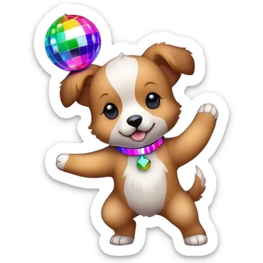puppy dancing under a disco ball with colorful lights sticker