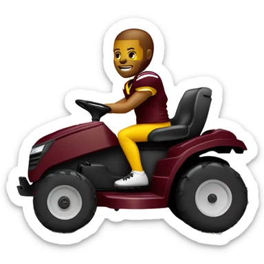 Football player on a lawn mower wearing maroon and gold sticker