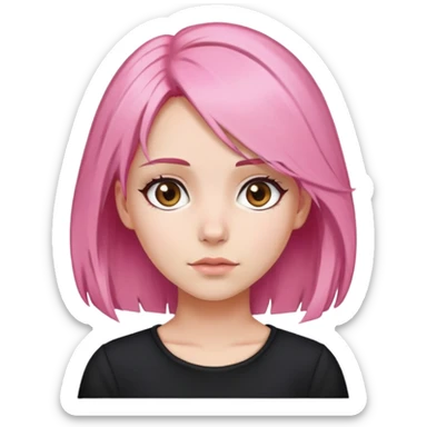 Garota zumbir, cabelo rosa e longos, olhos castanhos e blusa preta sticker