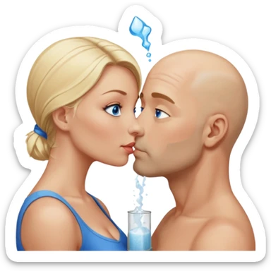 middle age bald man with salt and blonde scruff, blue eyes and blonde woman with blue eyes kissing each other sticker