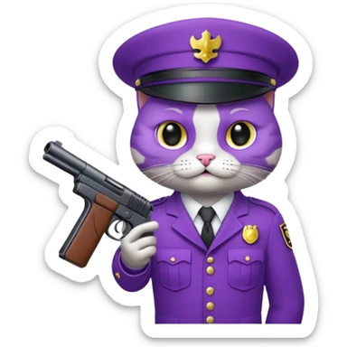 Un chat violet avec un pistolet sticker