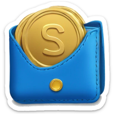 A blue wallet with a gold coin on the front, angled to the front sticker