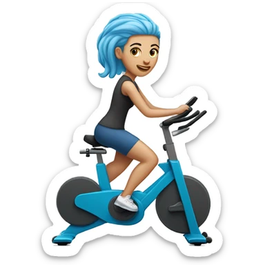 White Girl with blue hair riding stationary bike  sticker