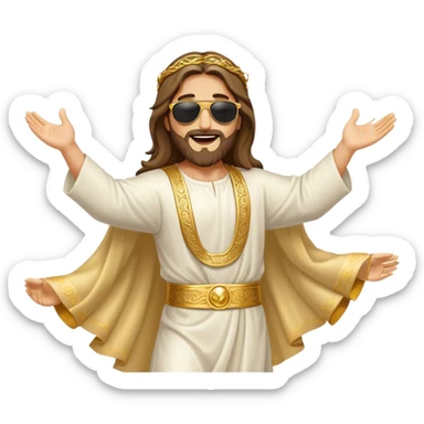dancing figure of rejoicing Jesus with  sunglases golden  sticker