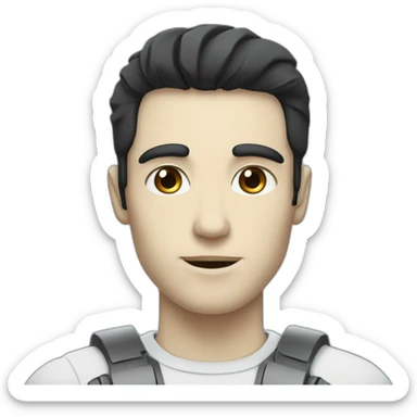 blue eyed white man with black hair half robot sticker