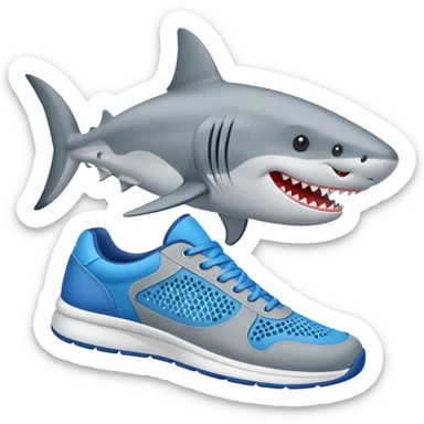 Un tiburón con zapatos tenis azules puestos sticker