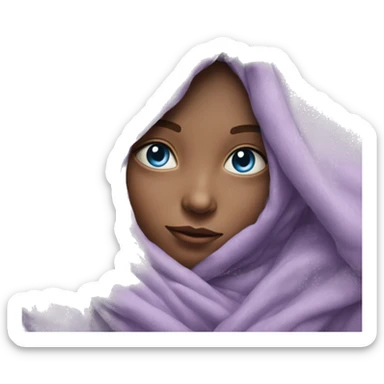 Realistic lilac blanket wrapped around young girl with blue eyes sticker