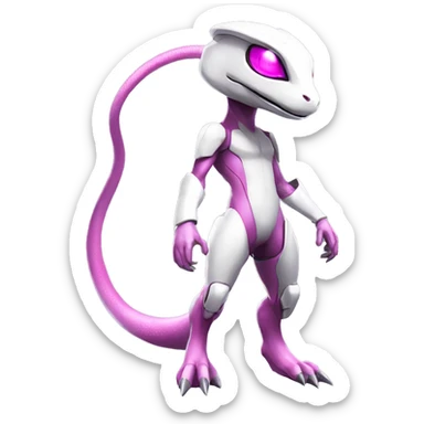 White Anthro-Lizard-Reptile-Raptor-Alien-Genesect-Mewtwo-Fakémon, with pink eyes, with a futuristic visor-helmet, wearing a techwear-suit, Full Body sticker
