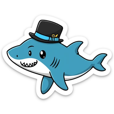 cartoonish sticker of a shark with a top hat sticker