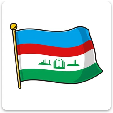 Iraqi Turkmen flag - a sky blue rectangular flag with a white crescent moon and star in the center. There is one straight white horizontal line across the top of the moon and another straight white horizontal line below the moon. sticker