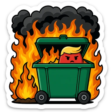 Add much more fire and thick smoke to the background, keep the Trump-poop combination clear, in the style of sticker. Remove the background. sticker