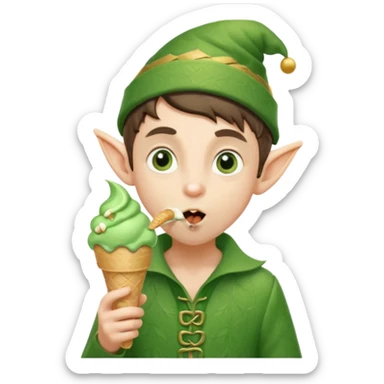 
A young elf boy in leafy clothes licking a triple-scoop ice cream with wide eyes.
baby elf with strawberry ice cream




 sticker