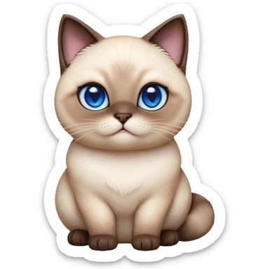 Cinematic Cute Chubby Siamese Cat Portrait Emoji, Round and plump body, soft cream-colored fur with rich dark points on the ears, face, paws, and tail, big, sparkling sapphire-blue eyes, Simplified yet irresistibly adorable features, highly detailed, glowing with a warm, cozy glow, high shine, curious yet calm, stylized with a touch of whimsy, bright and endearing, soft glowing outline, capturing the essence of a mischievous yet lazy and loveable kitty, so cuddly it feels like it could waddle right out of the screen for a snuggle! sticker