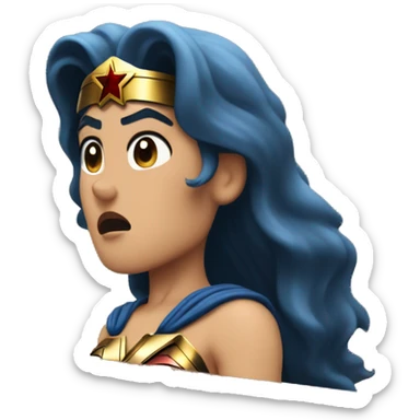 Gal godot wonder woman behind a podium giving a sad speech sticker