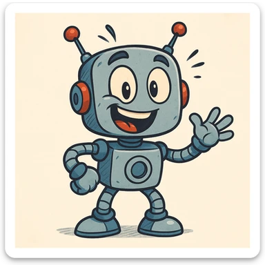 AI robot, cartoon style, expressive face, antennas sticker