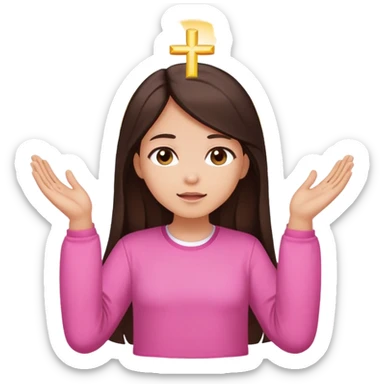 Girl long dark brown hair light medium skin worship God pink shirt sticker