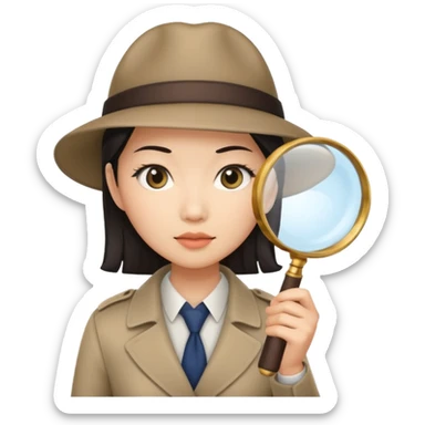 female detective, asian, magnifying glass sticker