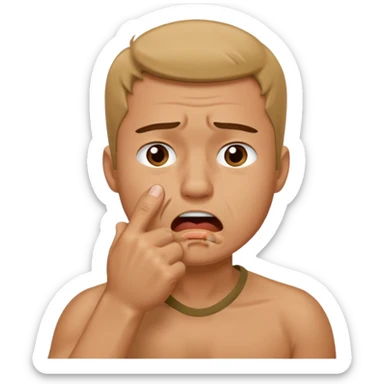 Crying man with his fist holding to his mouth sticker