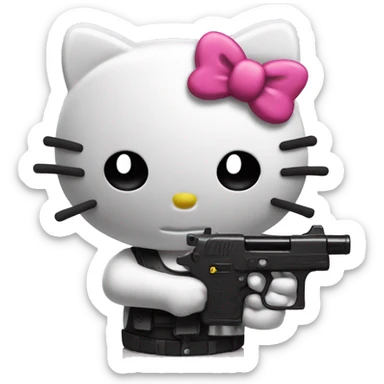 hello kitty with a black watergun sticker