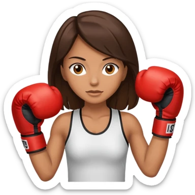 An woman with long dark brown hair light brown eyes in boxing gloves sticker