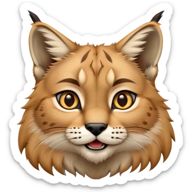 Cinematic-realistic cute-Lynx-Portrait-Emoji – Head tilted dramatically with an exaggeratedly amused expression, featuring a thick, tufted golden-brown coat with striking black ear tufts, wide, expressive amber eyes filled with playful disbelief zoomed out showing shoulders sticker