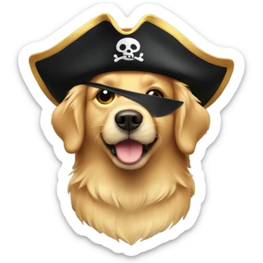 Golden retriever with pirate hat and eye patch sticker