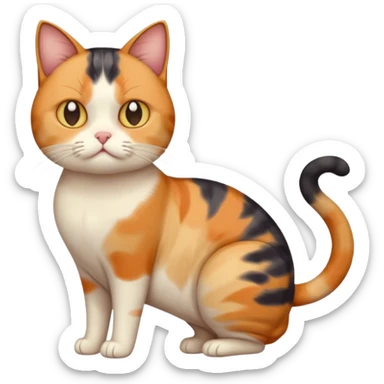 full body calico cat with skinny head and fat body with an anxious face sticker