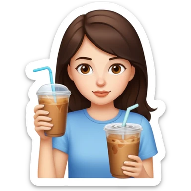 Brunette girl drinking iced coffee sticker