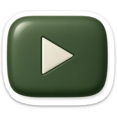 Create a logo of YouTube in the style of iOS emoji. The logo should be volumetric with soft shadows, in dark green color, and have the shape as shown in the reference image. The background should be transparent and the style should be minimalist, matching the iOS emoji aesthetic. sticker
