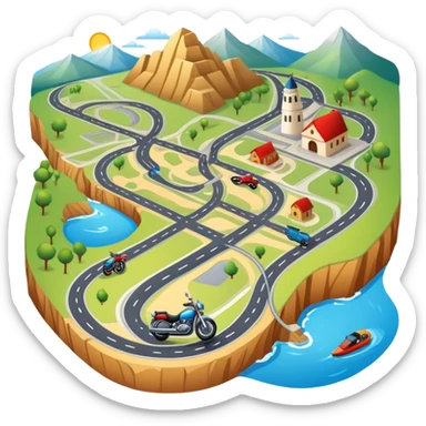 motorcycle route map with roads and landmarks sticker