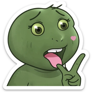 girly character sticking tongue out and showing peace hand sign, meme emoji style, cartoonish, funny sticker