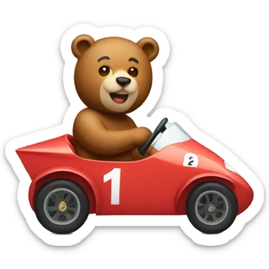 Please make an emoji of a bear driving a race car sticker