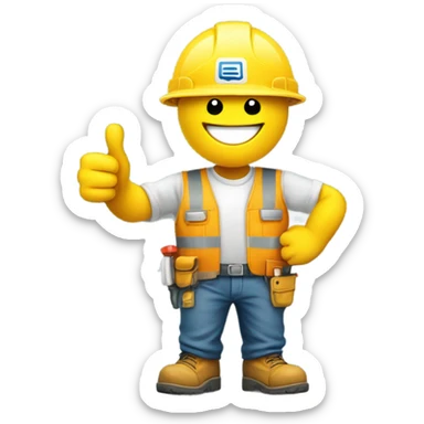 smiley in a construction helmet with thumbs up, wearing a work wear overall sticker