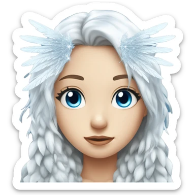 big wings, silver, feather, icy ,snowflake, Beautiful, fairy, long hair, blue eyes sticker