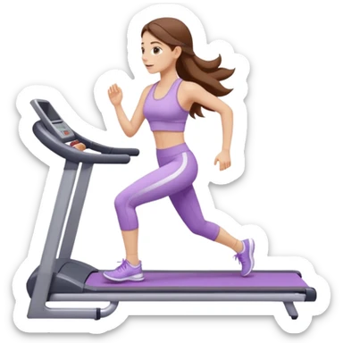 girl with long brown hair on treadmill wearing light purple yoga set sticker
