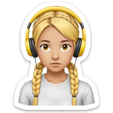 "- Nữ
- 20 tuổi
- Da nâu
- Tóc tết 2 bím, tóc vàng
- Đeo tai nghe
- Mặt nghiêm túc
" sticker