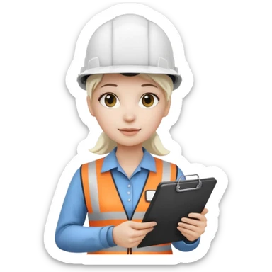 Female engineer with white helmet and clipboard sticker