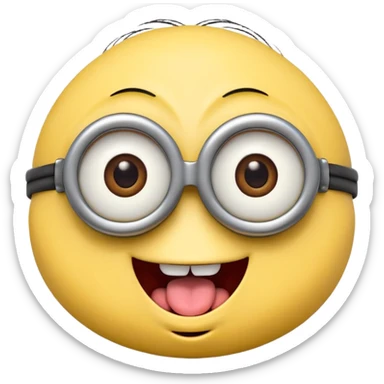 minion face emoji, playful and friendly, two eyes, tongue out sticker