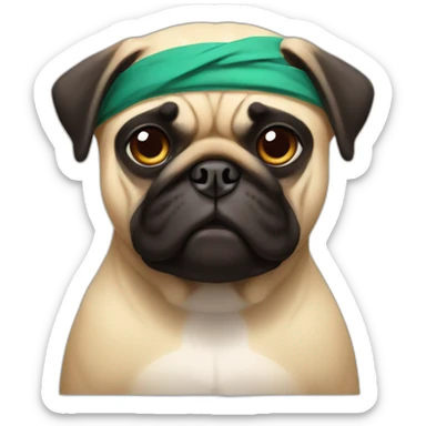 Pug wrestler with headband sticker
