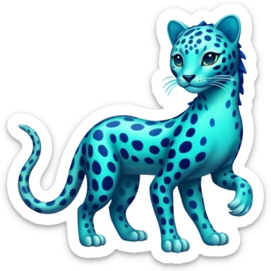 Bioluminescent Neon-Cyan Ripple-Patterned Soft-Scaled Aquatic Fantastical Liepard-Amaura-Manokit-fusion creature (full body) sticker