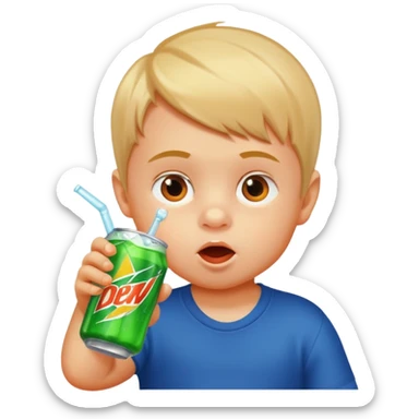 A baby boy drinking Mountain Dew sticker