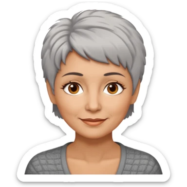woman 50 years old, short grey fluffy cut hair, tannes skin and brown eyes sticker