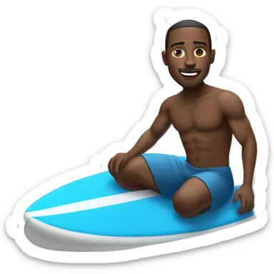 A black man in a blue outfit on a surfboard sticker